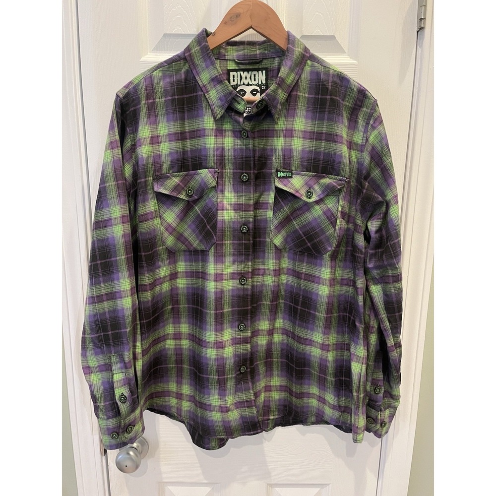 Dixxon Misfits Flannel Shirt Mens 2X Purple Green Plaid Punk Rock Rare - Picture 2 of 9
